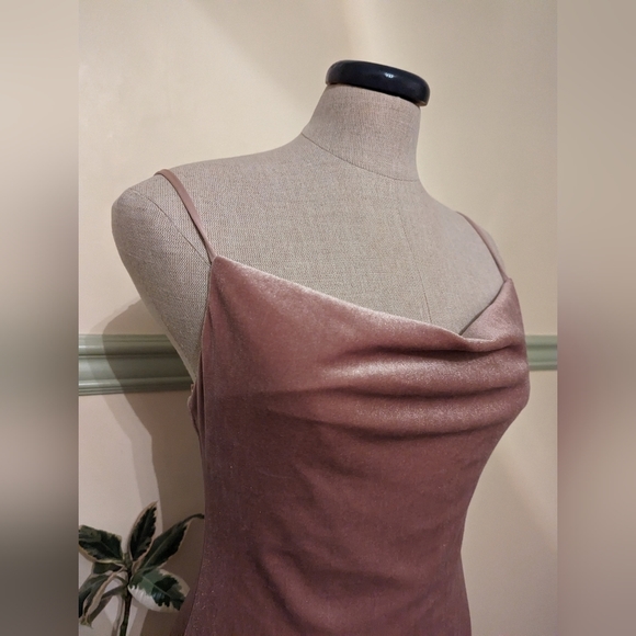 LE CHATEAU Pink velvet cowl drape neckline sleeveless dress - Picture 7 of 10
